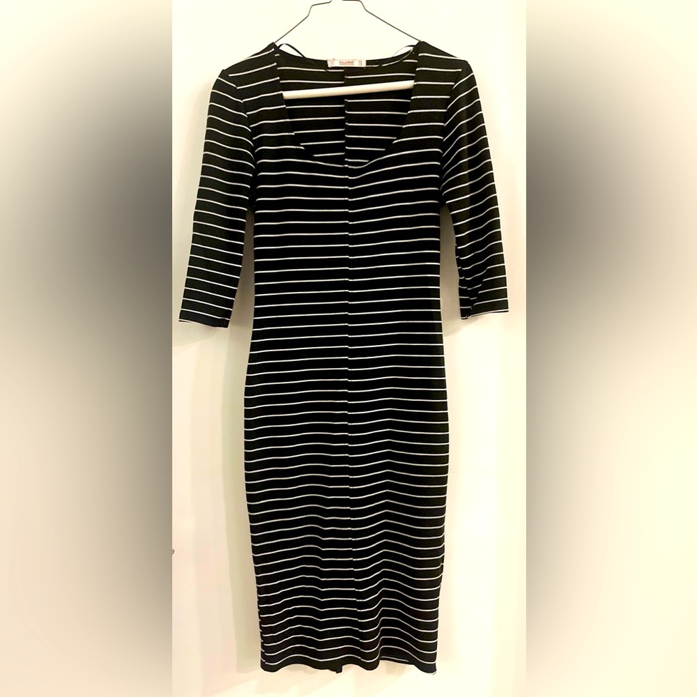 Pull&Bear Black with White Stripes Bodycon Midi Dress